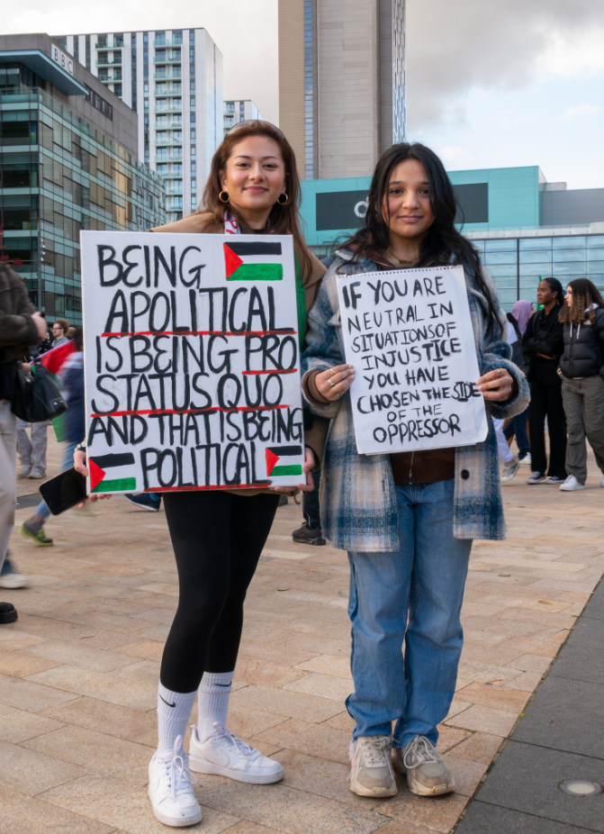 Protesters at a demo at Media City. Photo: Manchester Palestine Action. 