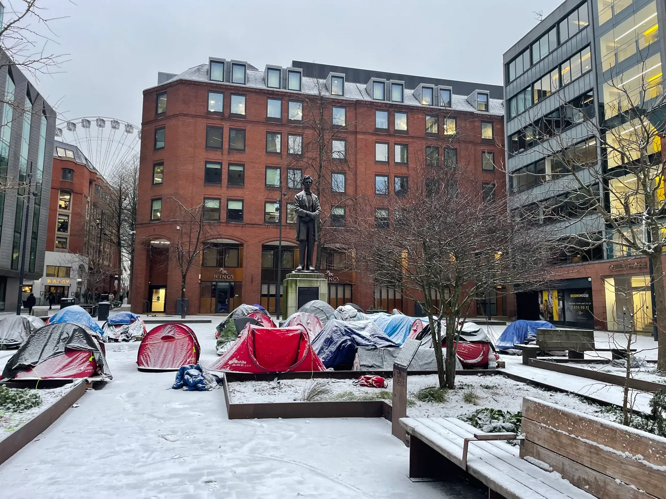 Sleeping on the snowy streets of Manchester